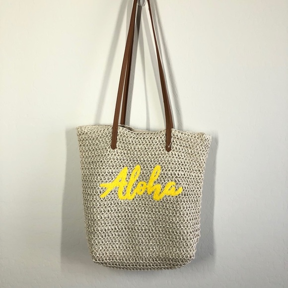 Aloha Woven Raffia Tote Bag - Picture 2 of 11